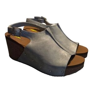 SOLD.  Volatile Metallic Silver Wedge Sandals